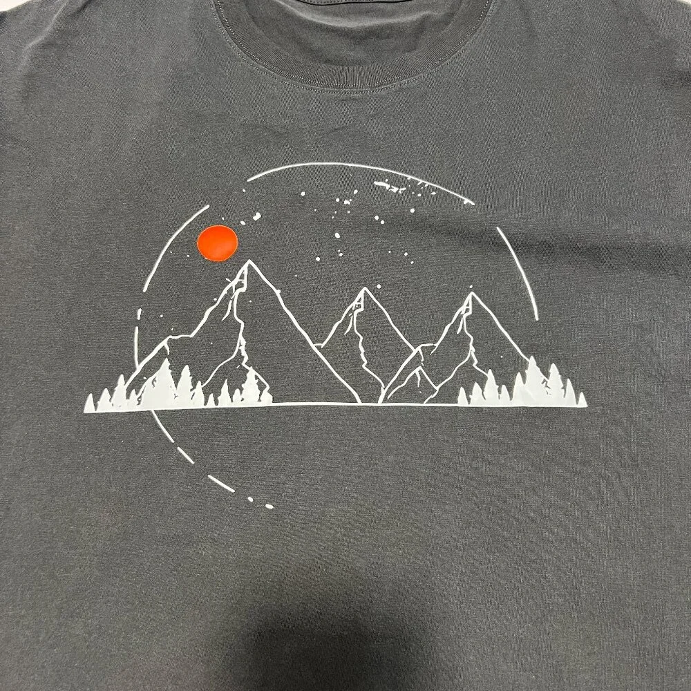 Mountain/Moon/Outdoor Graphic/Vinyl T-Shirt Shirt Sleeve Dark Gray XL - Picture 3 of 7